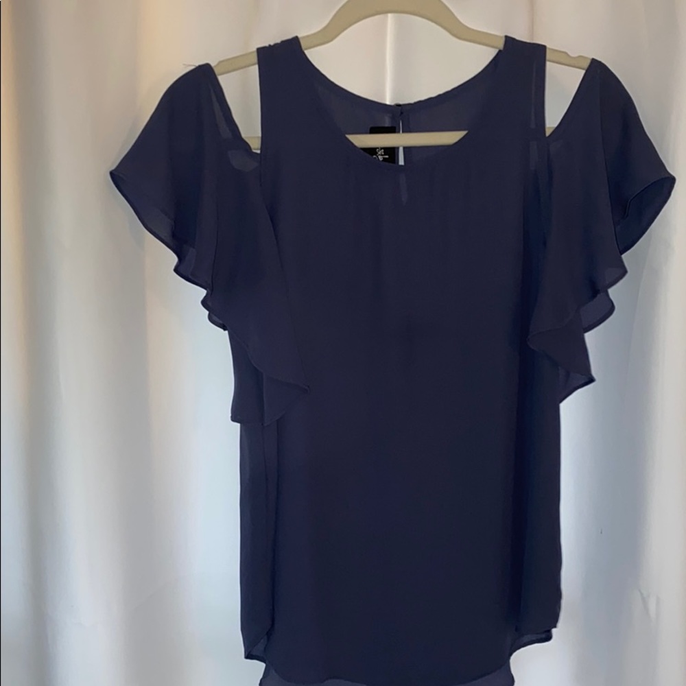 Navy Blue Shoulder Cut-Out Blouse